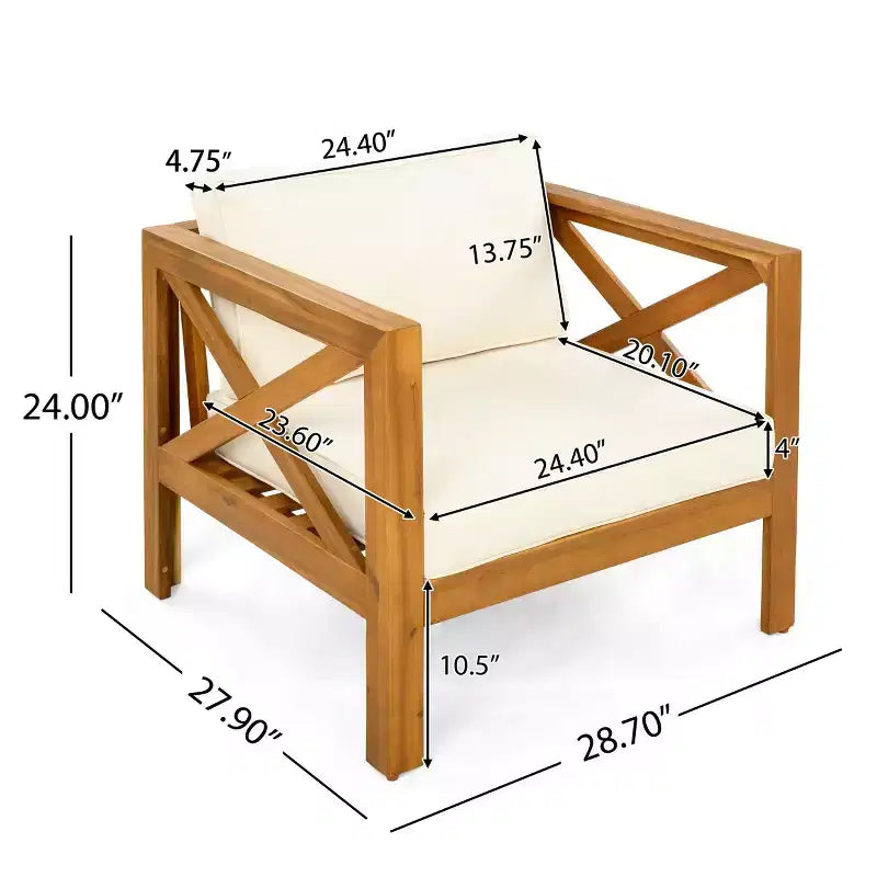 Set di 4 Poltrone da Esterno in Legno di Acacia con Cuscini, Sedie da Conversazione per Patio, Sedute da Esterno in Legno per Cortile, Terrazza e Giardino-Panipeachy