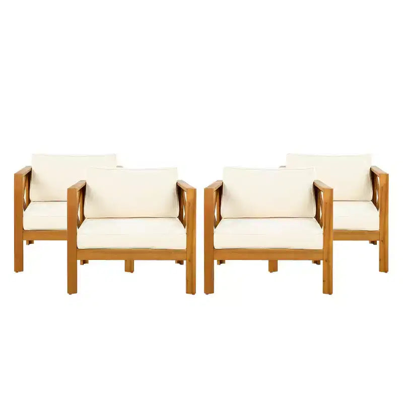 Set di 4 Poltrone da Esterno in Legno di Acacia con Cuscini, Sedie da Conversazione per Patio, Sedute da Esterno in Legno per Cortile, Terrazza e Giardino-Panipeachy