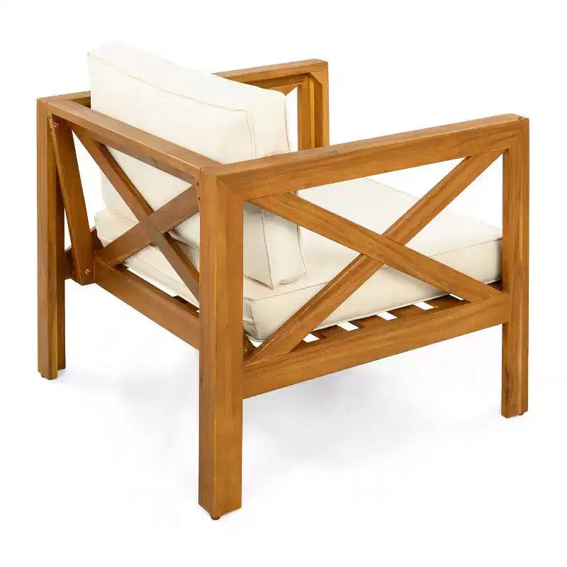 Set di 4 Poltrone da Esterno in Legno di Acacia con Cuscini, Sedie da Conversazione per Patio, Sedute da Esterno in Legno per Cortile, Terrazza e Giardino-Panipeachy
