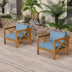 Set di 4 Poltrone da Esterno in Legno di Acacia con Cuscini, Sedie da Conversazione per Patio, Sedute da Esterno in Legno per Cortile, Terrazza e Giardino-Panipeachy