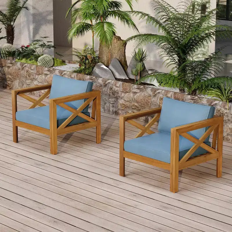 Set di 4 Poltrone da Esterno in Legno di Acacia con Cuscini, Sedie da Conversazione per Patio, Sedute da Esterno in Legno per Cortile, Terrazza e Giardino-Panipeachy