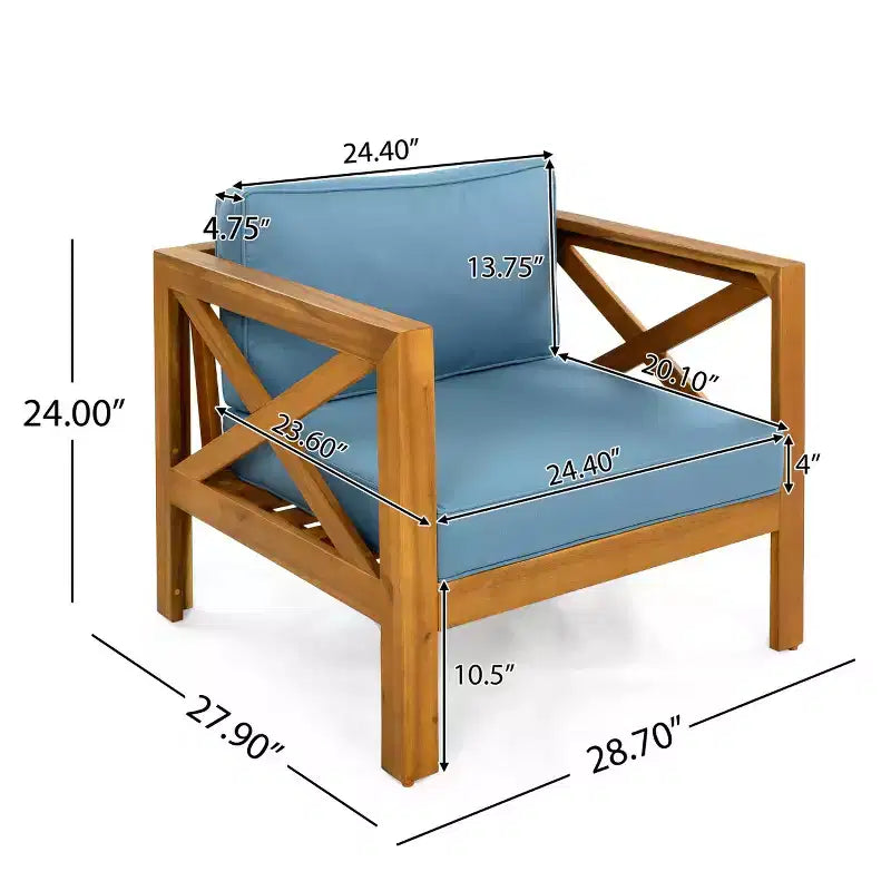Set di 4 Poltrone da Esterno in Legno di Acacia con Cuscini, Sedie da Conversazione per Patio, Sedute da Esterno in Legno per Cortile, Terrazza e Giardino-Panipeachy