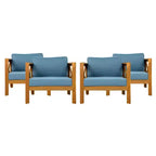 Set di 4 Poltrone da Esterno in Legno di Acacia con Cuscini, Sedie da Conversazione per Patio, Sedute da Esterno in Legno per Cortile, Terrazza e Giardino-Panipeachy