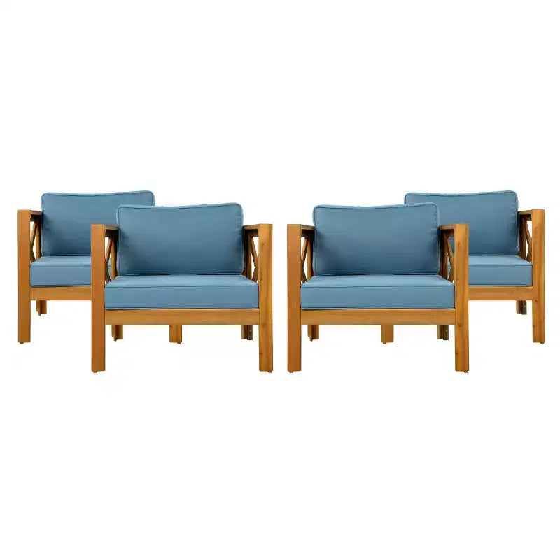 Set di 4 Poltrone da Esterno in Legno di Acacia con Cuscini, Sedie da Conversazione per Patio, Sedute da Esterno in Legno per Cortile, Terrazza e Giardino-Panipeachy