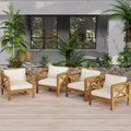 Set di 4 Poltrone da Esterno in Legno di Acacia con Cuscini, Sedie da Conversazione per Patio, Sedute da Esterno in Legno per Cortile, Terrazza e Giardino-Panipeachy
