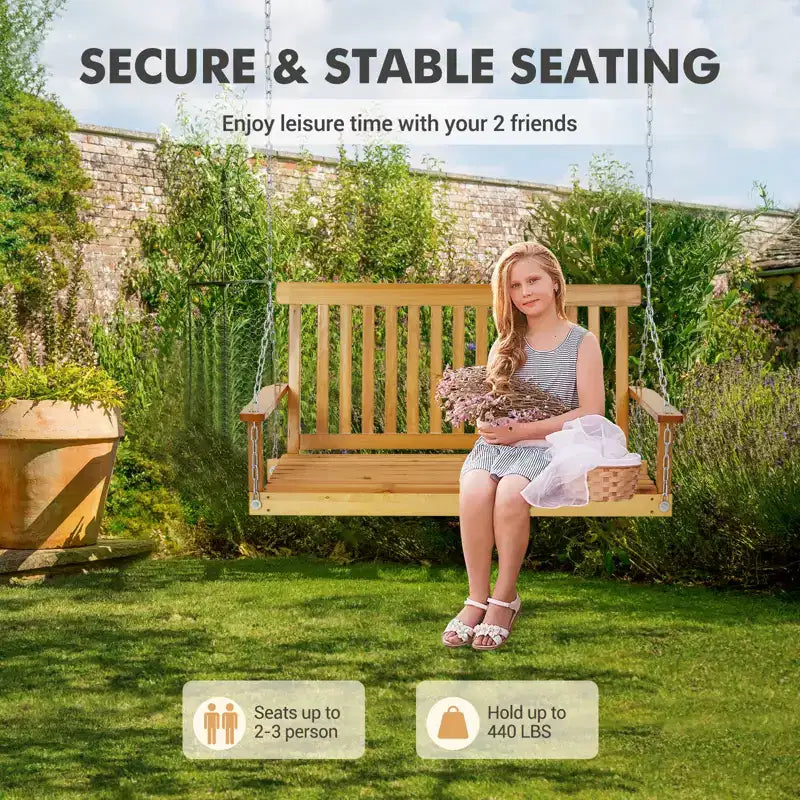 Altalena da portico in legno per esterni da 4FT, panca da giardino resistente con catene regolabili, schienale ergonomico, capacità di 200 kg per patio, terrazza, cortile