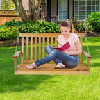 Altalena da portico in legno per esterni da 4FT, panca da giardino resistente con catene regolabili, schienale ergonomico, capacità di 200 kg per patio, terrazza, cortile