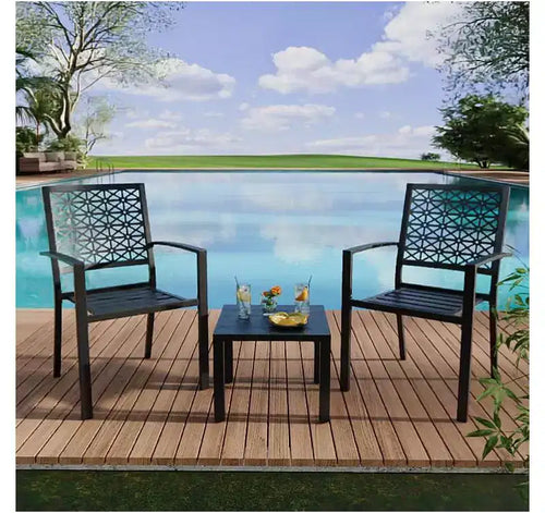 Set schienale a 3 pezzi in elegante ferro battuto con motivi floreali intagliati a mano, universale per patio, giardino e mobili da esterno