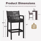 Sgabelli da bar in vimini per esterni, set da 2 - Altezza bancone 76 cm, capacità 150 kg, cuscini spessi, rattan per tutte le stagioni per patio e piscina