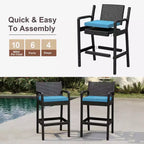 Sgabelli da bar in vimini per esterni, set da 2 - Altezza bancone 76 cm, capacità 150 kg, cuscini spessi, rattan per tutte le stagioni per patio e piscina