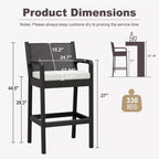 Sgabelli da bar in vimini per esterni, set da 2 - Altezza bancone 76 cm, capacità 150 kg, cuscini spessi, rattan per tutte le stagioni per patio e piscina