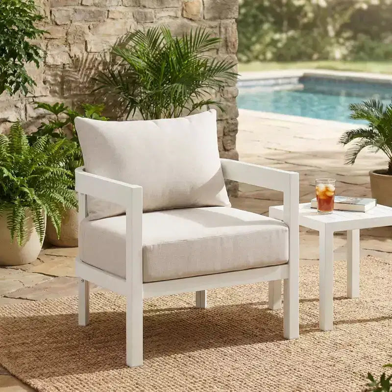 Christopher Knight Home Sergio Modern Aluminium Patio Accent Chair with Cushion and Curved Backrest