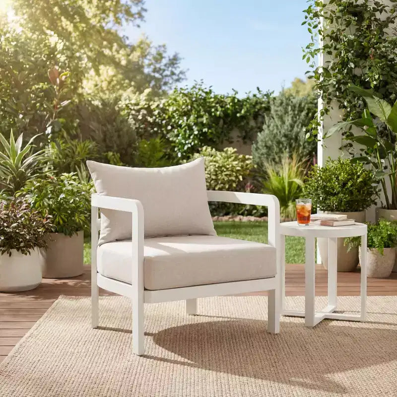 Christopher Knight Home Miguel Modern Aluminium Patio Accent Chair with Curved Backrest and Cushion