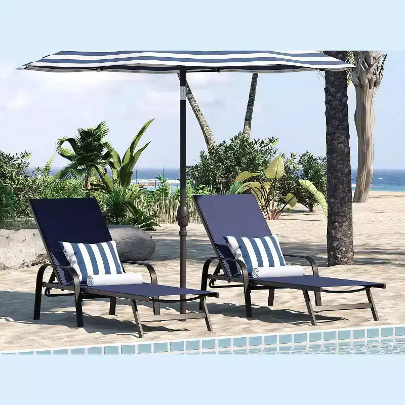 Outdoor Lounge Chair Set of 2  5-Position Adjustable Recliner, Textilene Fabric, 76 Pool Chaise for Patio, Garden & Poolside