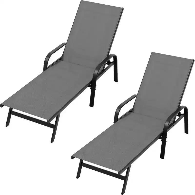 Outdoor Lounge Chair Set of 2  5-Position Adjustable Recliner, Textilene Fabric, 76 Pool Chaise for Patio, Garden & Poolside