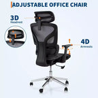 Mesh Ergonomic Office Chair with 4D Armrests Dynamic Lumbar High Back Recline Slide Seat Headrest Silent Wheels for Home Study Gaming