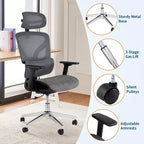 Mesh Ergonomic Office Chair with 4D Armrests Dynamic Lumbar High Back Recline Slide Seat Headrest Silent Wheels for Home Study Gaming
