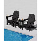 Folding Adirondack Chair Set of 4 with 2 Side Table, HDPE Outdoor Patio Chair with Cup Holder, Wooden Textured for patios, Decks, Gardens, fire Pit