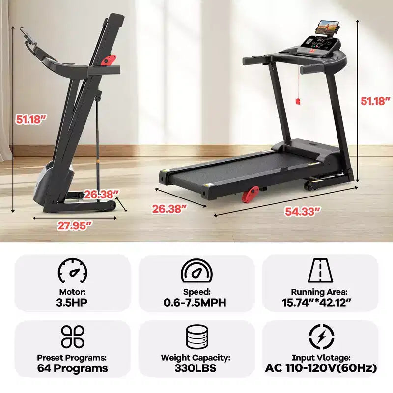 Tapis roulant pieghevole Famistar 3.5HP con app intelligenti, display a LED e altoparlanti Bluetooth, nero
