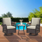 3 Piece Patio Swivel Rocking Chairs Set,360 Swivel with Glass Side Table & Comfortable Cushions,PE Wicker Outdoor Furniture for Deck,Porch and Pool