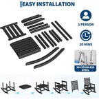 2-Piece All Weather Poly Lumber Outdoor Rocking Chairs, HDPE High Back Porch Rockers for Adults, Weather Resistant Patio Furniture