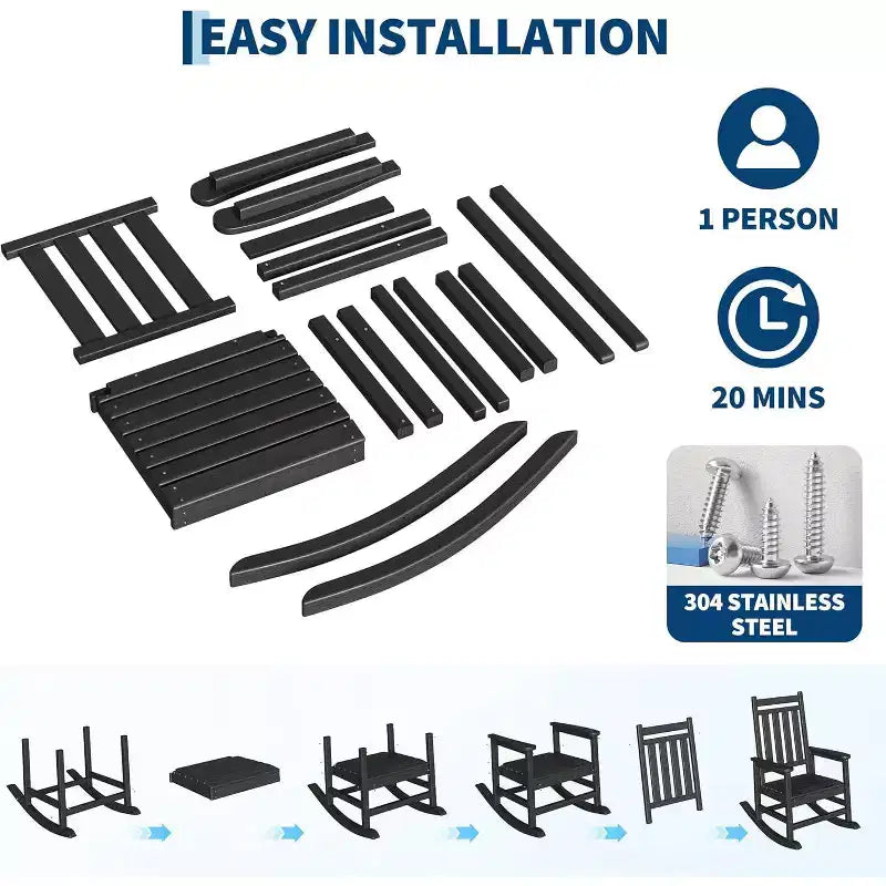 2-Piece All Weather Poly Lumber Outdoor Rocking Chairs, HDPE High Back Porch Rockers for Adults, Weather Resistant Patio Furniture