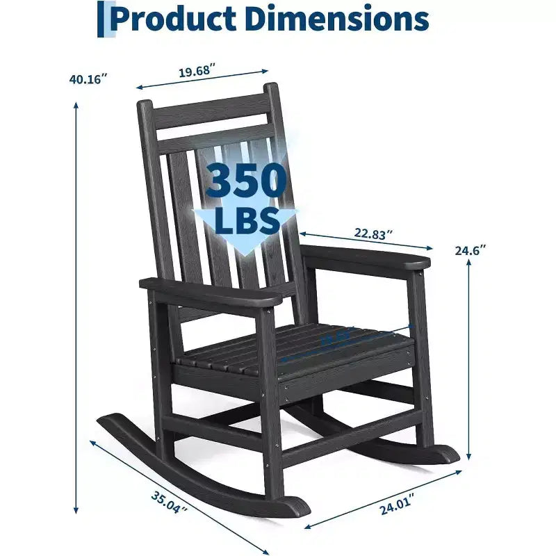 2-Piece All Weather Poly Lumber Outdoor Rocking Chairs, HDPE High Back Porch Rockers for Adults, Weather Resistant Patio Furniture