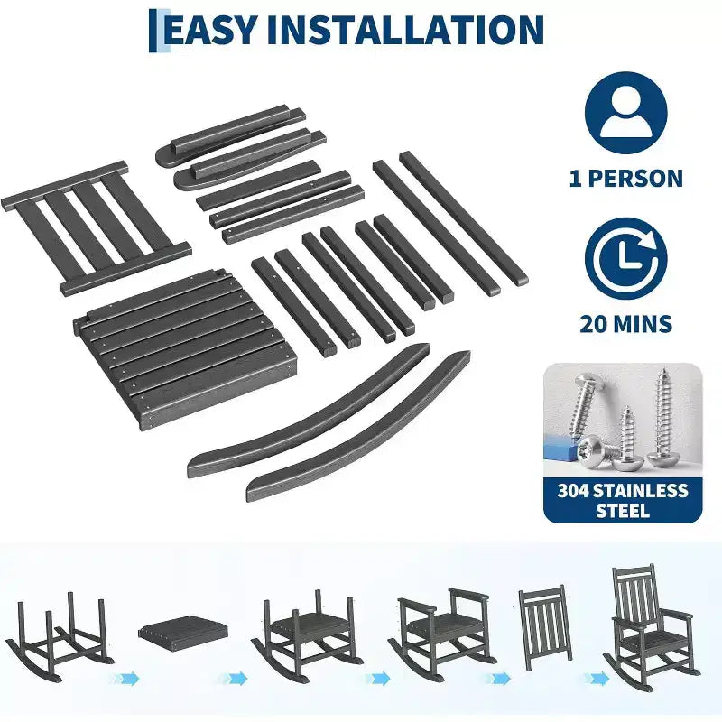 2-Piece All Weather Poly Lumber Outdoor Rocking Chairs, HDPE High Back Porch Rockers for Adults, Weather Resistant Patio Furniture