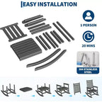 2-Piece All Weather Poly Lumber Outdoor Rocking Chairs, HDPE High Back Porch Rockers for Adults, Weather Resistant Patio Furniture