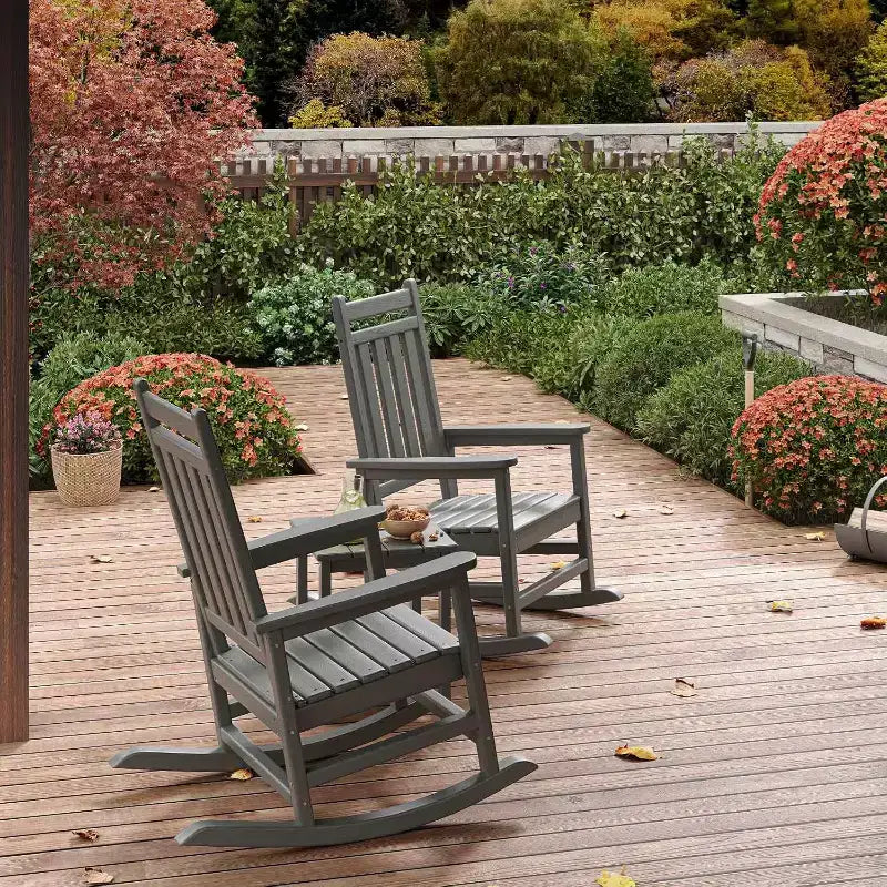 2-Piece All Weather Poly Lumber Outdoor Rocking Chairs, HDPE High Back Porch Rockers for Adults, Weather Resistant Patio Furniture