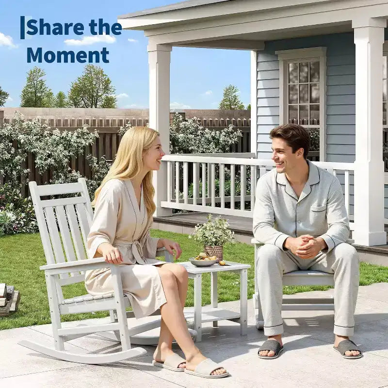 2-Piece All Weather Poly Lumber Outdoor Rocking Chairs, HDPE High Back Porch Rockers for Adults, Weather Resistant Patio Furniture