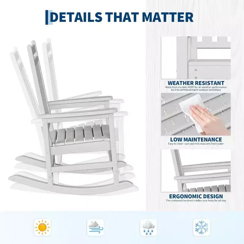 2-Piece All Weather Poly Lumber Outdoor Rocking Chairs, HDPE High Back Porch Rockers for Adults, Weather Resistant Patio Furniture