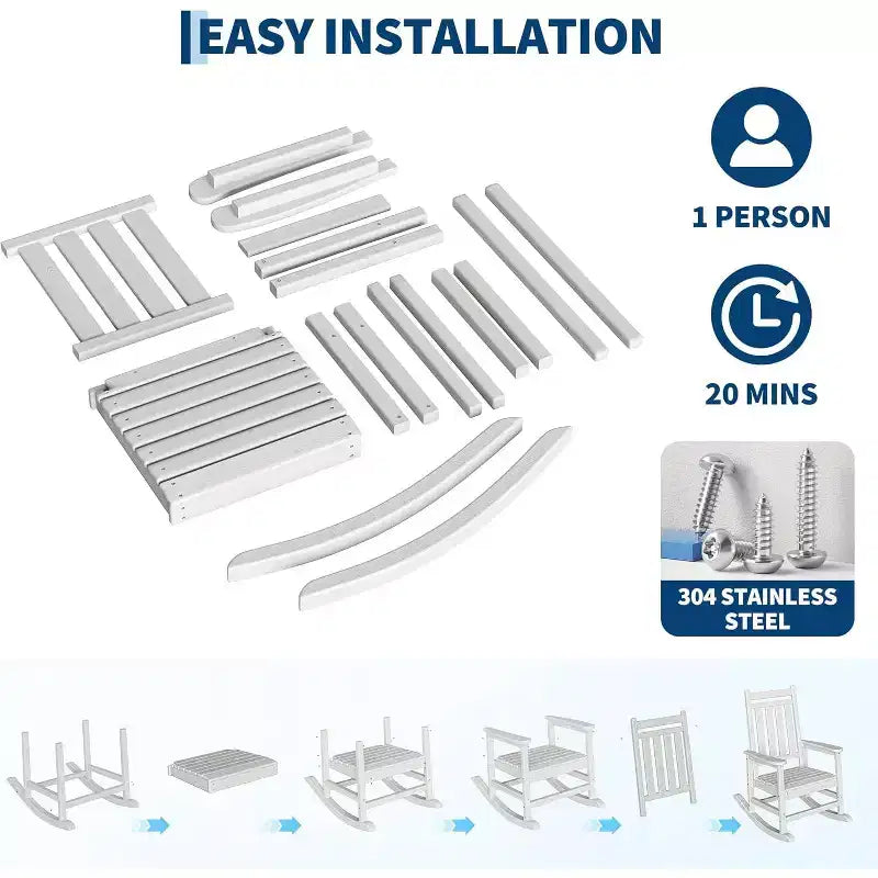 2-Piece All Weather Poly Lumber Outdoor Rocking Chairs, HDPE High Back Porch Rockers for Adults, Weather Resistant Patio Furniture