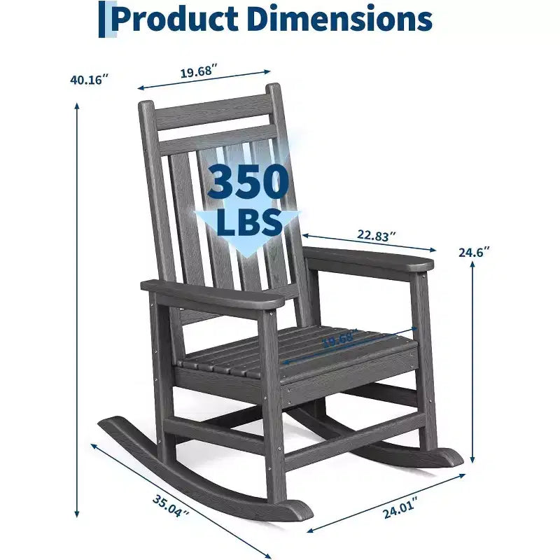 2-Piece All Weather Poly Lumber Outdoor Rocking Chairs, HDPE High Back Porch Rockers for Adults, Weather Resistant Patio Furniture