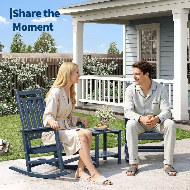 2-Piece All Weather Poly Lumber Outdoor Rocking Chairs, HDPE High Back Porch Rockers for Adults, Weather Resistant Patio Furniture