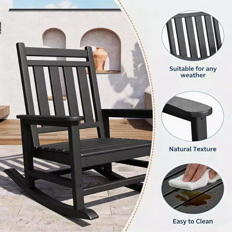 2-Piece All Weather Poly Lumber Outdoor Rocking Chairs, HDPE High Back Porch Rockers for Adults, Weather Resistant Patio Furniture