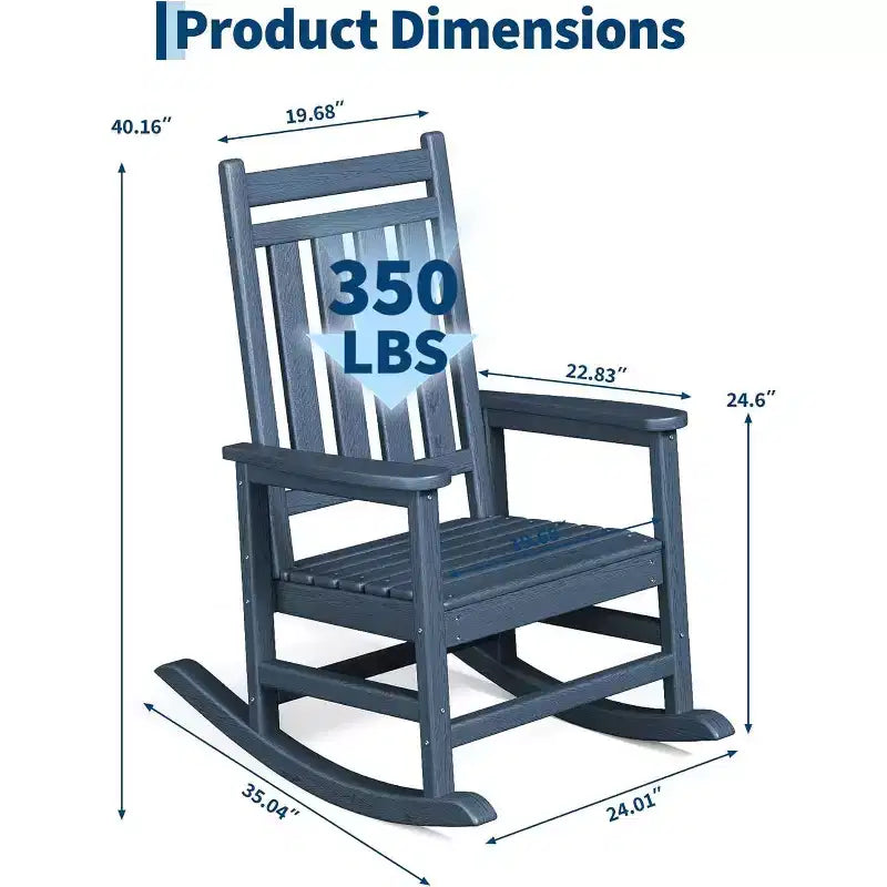 2-Piece All Weather Poly Lumber Outdoor Rocking Chairs, HDPE High Back Porch Rockers for Adults, Weather Resistant Patio Furniture