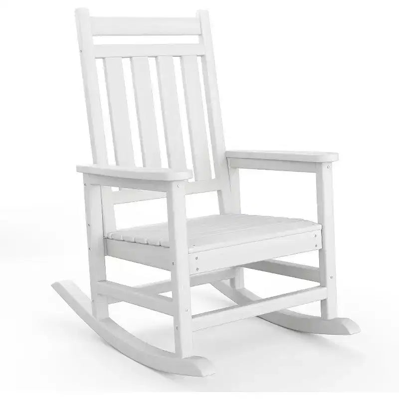 2-Piece All Weather Poly Lumber Outdoor Rocking Chairs, HDPE High Back Porch Rockers for Adults, Weather Resistant Patio Furniture