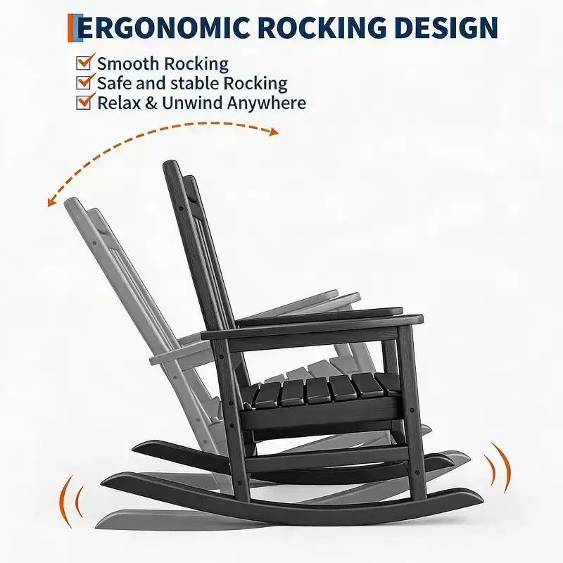 2-Piece All Weather Poly Lumber Outdoor Rocking Chairs, HDPE High Back Porch Rockers for Adults, Weather Resistant Patio Furniture