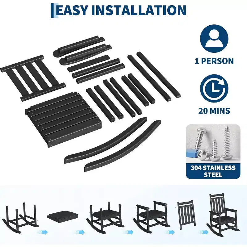 2-Piece All Weather Poly Lumber Outdoor Rocking Chairs, HDPE High Back Porch Rockers for Adults, Weather Resistant Patio Furniture