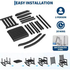 2-Piece All Weather Poly Lumber Outdoor Rocking Chairs, HDPE High Back Porch Rockers for Adults, Weather Resistant Patio Furniture
