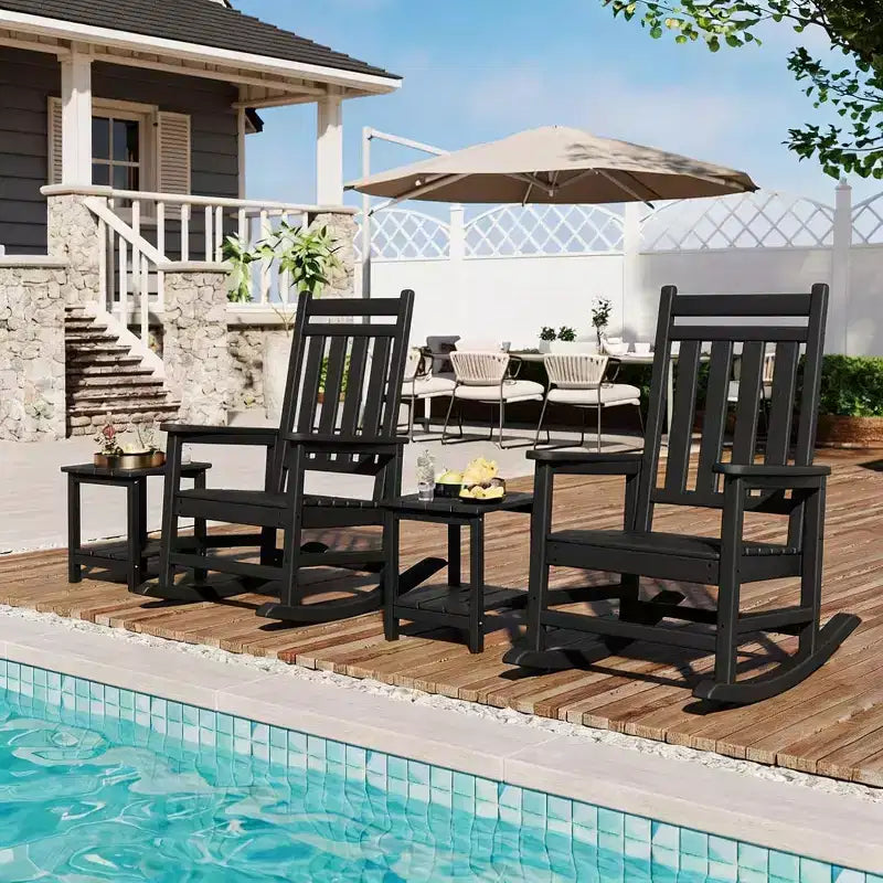 2-Piece All Weather Poly Lumber Outdoor Rocking Chairs, HDPE High Back Porch Rockers for Adults, Weather Resistant Patio Furniture