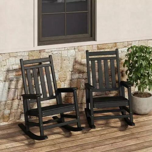 2-Piece All Weather Poly Lumber Outdoor Rocking Chairs, HDPE High Back Porch Rockers for Adults, Weather Resistant Patio Furniture