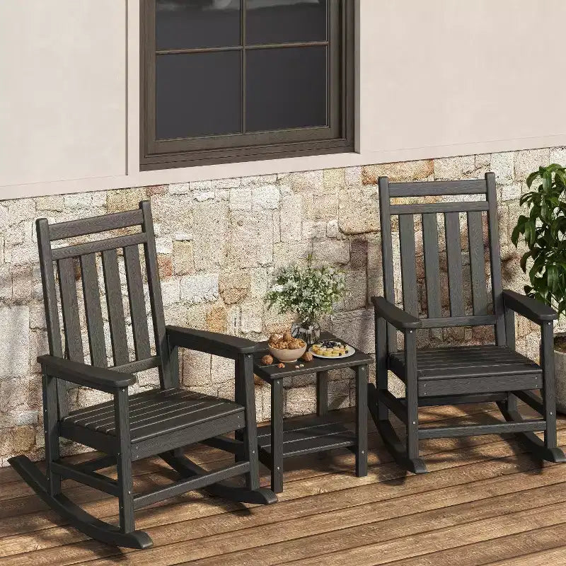 2-Piece All Weather Poly Lumber Outdoor Rocking Chairs, HDPE High Back Porch Rockers for Adults, Weather Resistant Patio Furniture