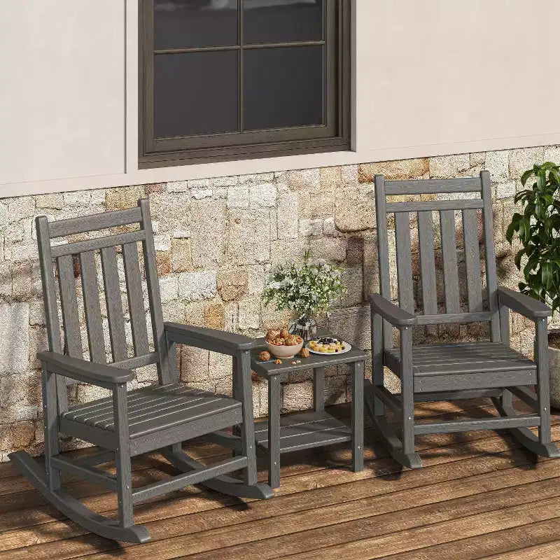 2-Piece All Weather Poly Lumber Outdoor Rocking Chairs, HDPE High Back Porch Rockers for Adults, Weather Resistant Patio Furniture