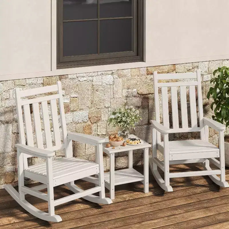 2-Piece All Weather Poly Lumber Outdoor Rocking Chairs, HDPE High Back Porch Rockers for Adults, Weather Resistant Patio Furniture