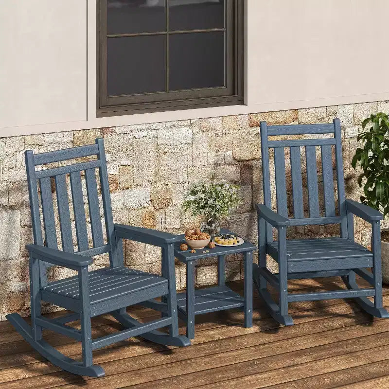 2-Piece All Weather Poly Lumber Outdoor Rocking Chairs, HDPE High Back Porch Rockers for Adults, Weather Resistant Patio Furniture