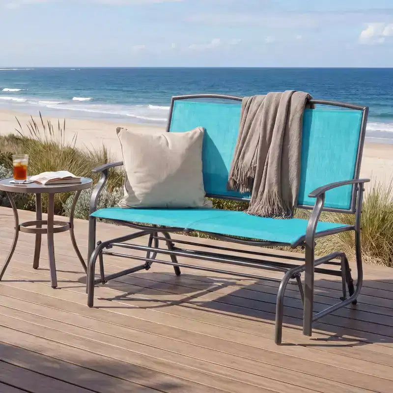 Costway Patio Glider Rocking Bench Double 2 Person Chair Loveseat Garden Gray Turquoise/Blue/Brown