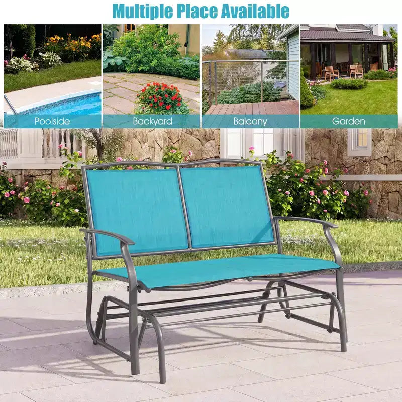 Costway Patio Glider Rocking Bench Double 2 Person Chair Loveseat Garden Gray Turquoise/Blue/Brown