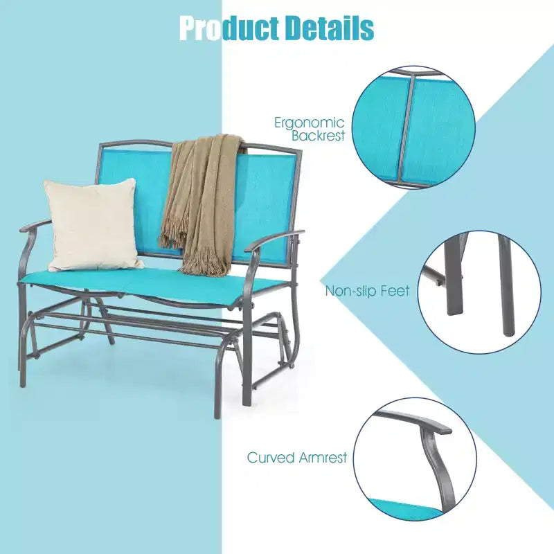 Costway Patio Glider Rocking Bench Double 2 Person Chair Loveseat Garden Gray Turquoise/Blue/Brown